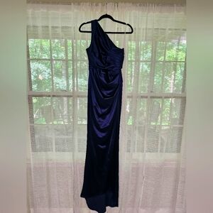 Elegant Navy Blue One-Shoulder Dress